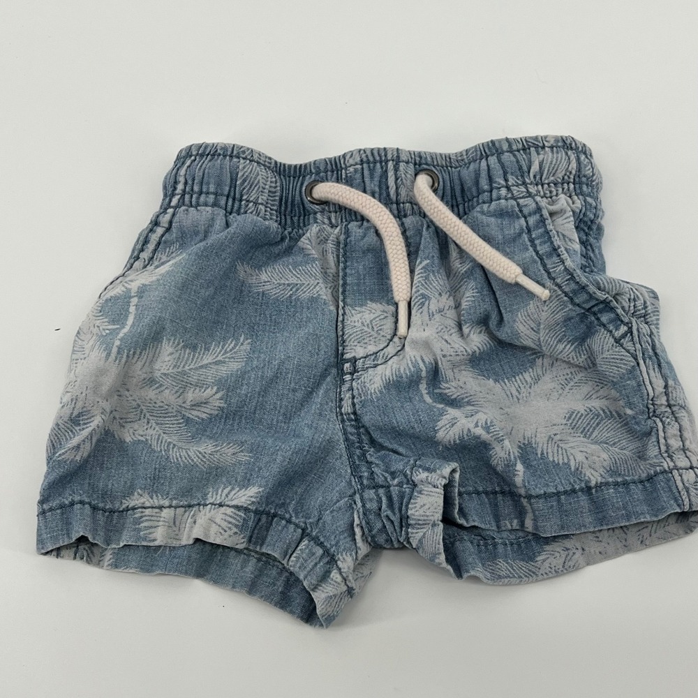 OshKosh Bgosh Baby Blue Palm Tree Print‎ Cotton Shorts 6M Elastic Waist